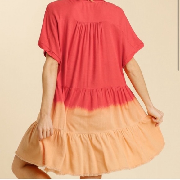 Umgee Strawberry Dip Dye Collar Tier Dress - Picture 2 of 3